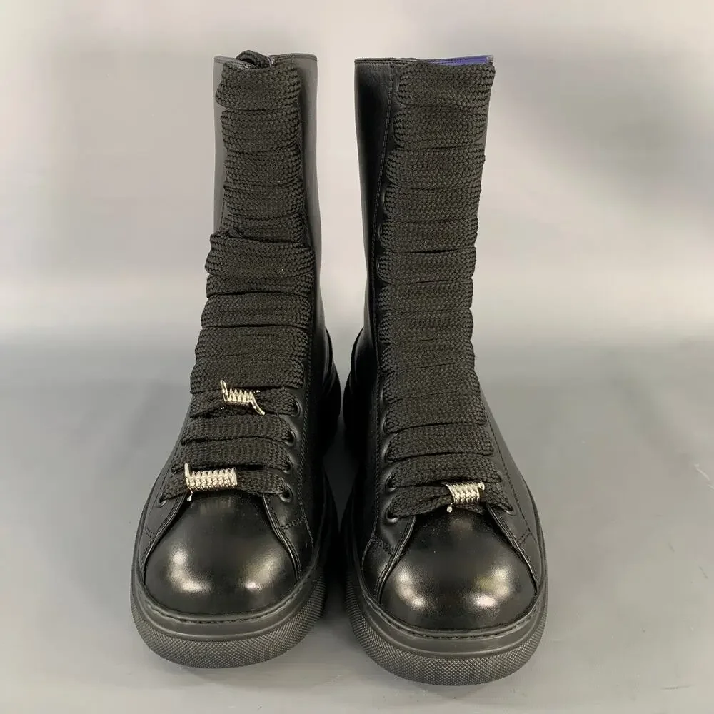 BURBERRY Size 10 Black Leather Lace Up Boots